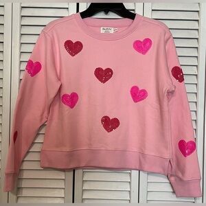 NIP Shop The Mint Girls The Josie Blush Pink Sequin Hearts Sweatshirt Size 10/12